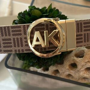 Anne Klein signature logo brown and gold tan belt L